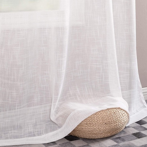 White Weave Sheer Curtains, 2 Panels @ 52"W x 108"L, Rod Pocket or Back Tab - Picture 6 of 9
